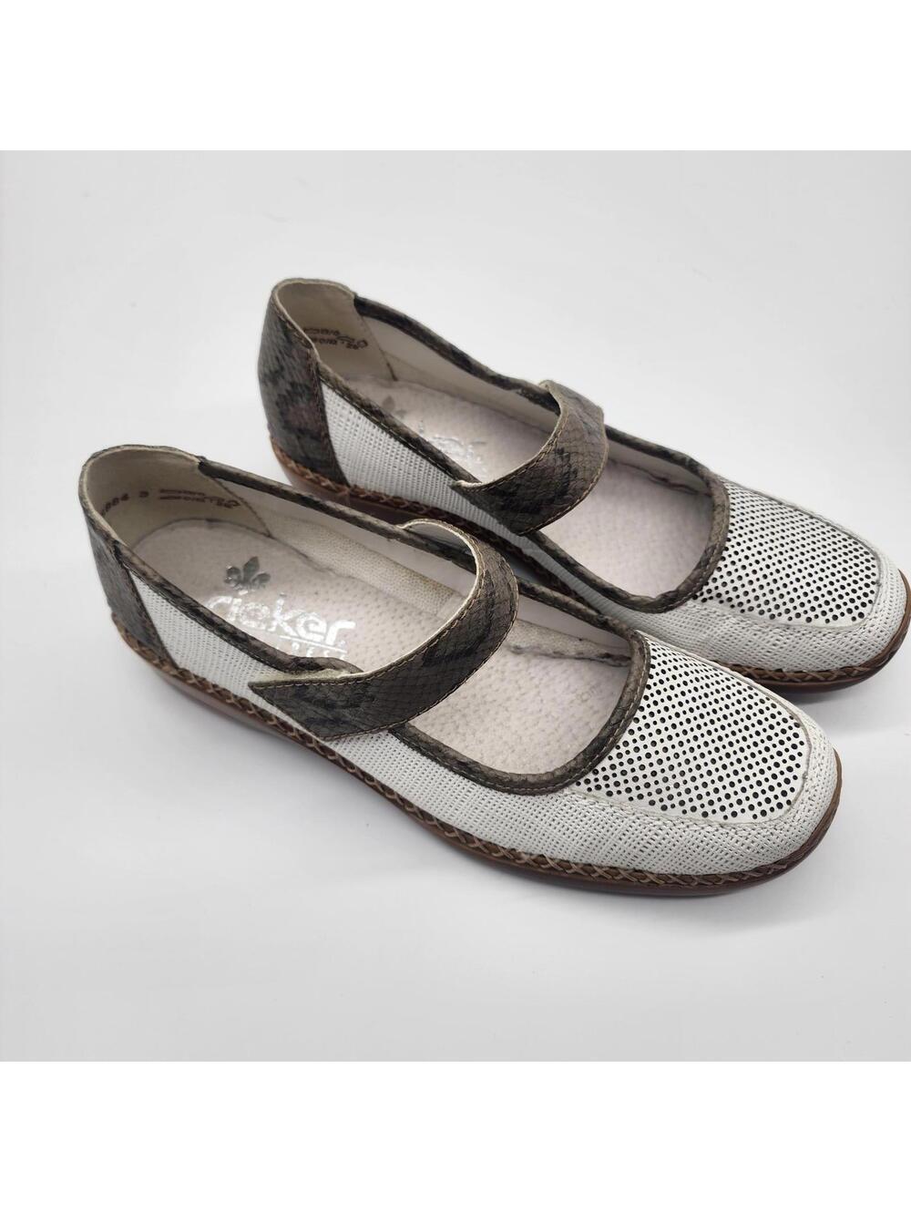 NWOB Rieker White Tan Snake Print Mary Jane Comfort Shoes 39 9